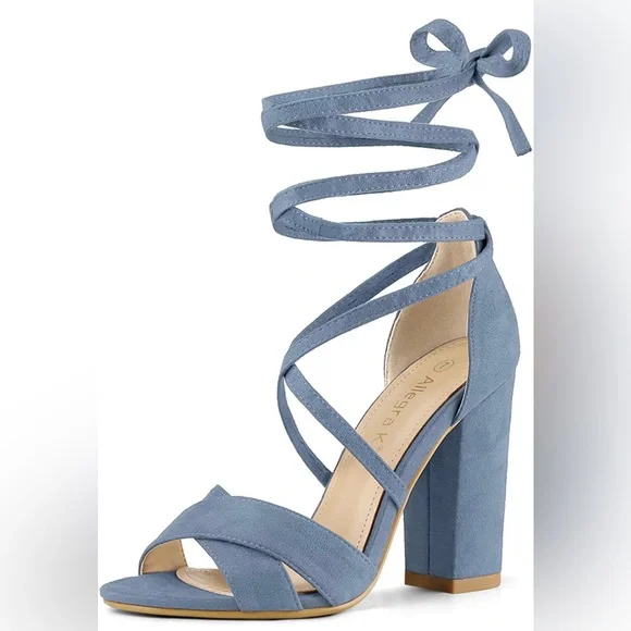 Allegra K Women's Block Heel Sandals - Crisscross Lace Up With 4 Inch Heel - View #10